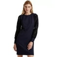 thumbnail image 3 of LAUREN RALPH LAUREN Womens Navy Stretch Lace Zippered Lined Cuffed Sleeve Round Neck Above The Knee Cocktail Shift Dress 2, 3 of 3