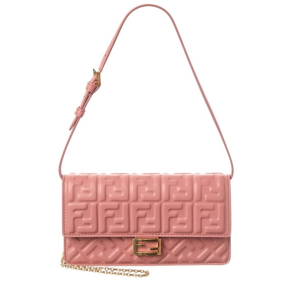 FENDI Baguette FF Leather Wallet On Chain, Pink