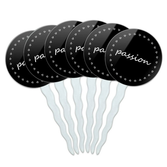 Passion on Black Cupcake Picks Toppers - Set of 6