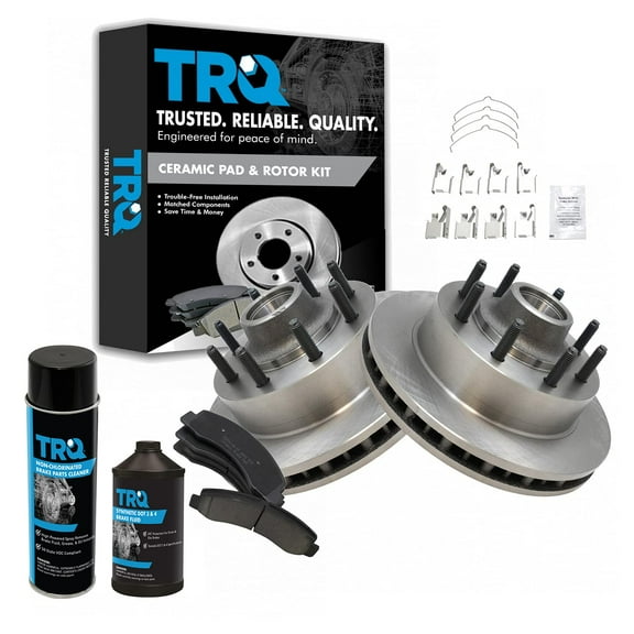 TRQ Ceramic Front Brake Pad & Rotor Kit w/Chemicals for Super Duty Pickup Truck BKA18276