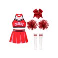 thumbnail image 3 of Xnihocha Girls Classic Cheerleading Team Uniform Mesh Splice Crop Top with Pleated Boxer Skirts Rooter Stage Suit B Red 10, 3 of 5