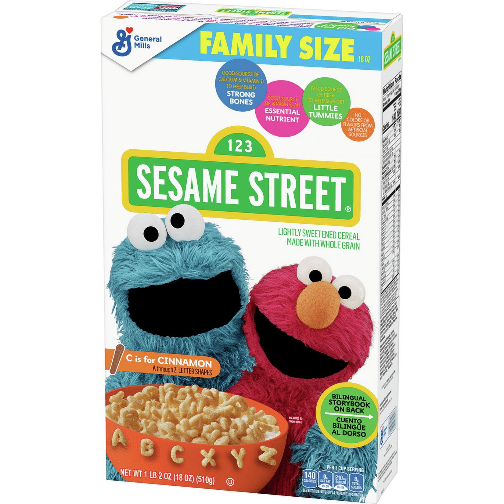 Sesame Street Breakfast Cereal, Cinnamon, Family Size, 18 oz