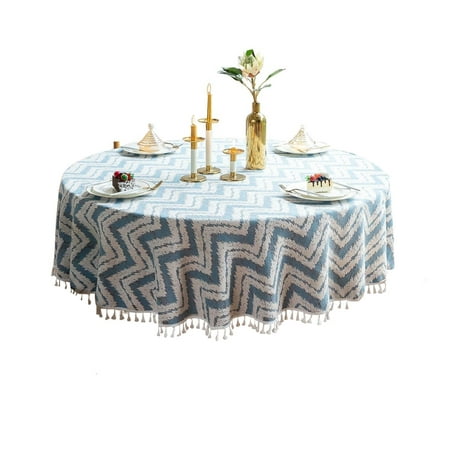 

Round Tablecloth striped Tablecloth With Fringed Edge dustproof Non-slip Tablecloth For Living Room Kitchen dining Room-B-71inch