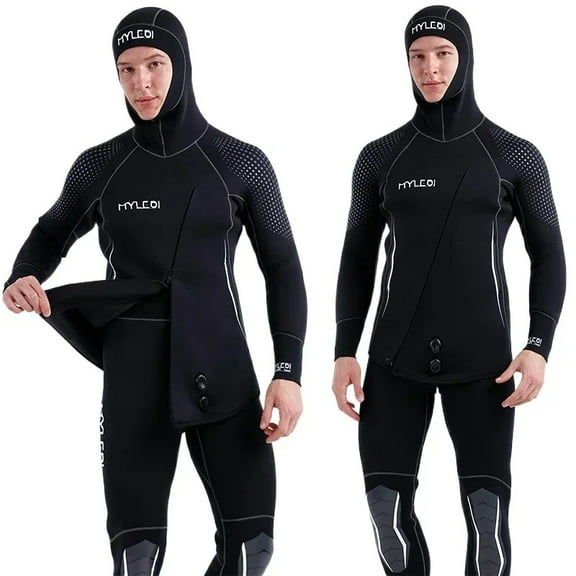 5mm Fleece-Lined Neoprene 2-Piece Wetsuit - Front Zipper for Hunting, Fishing & Diving