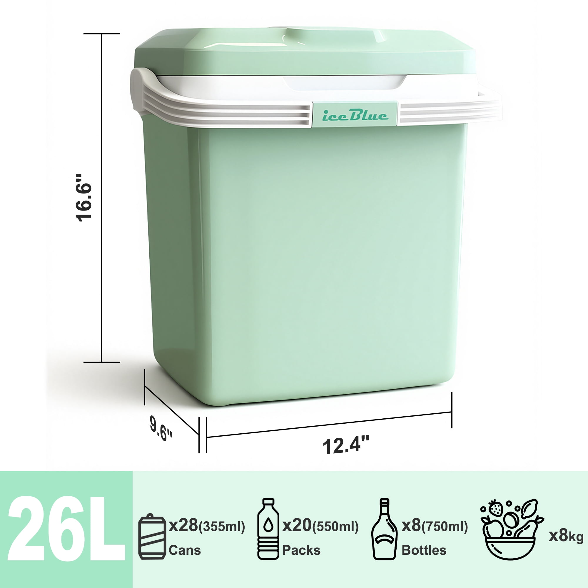 26L Portable Outdoor Refrigerator with Handle Lock, Car Cooler, Camping Fridge(Green)