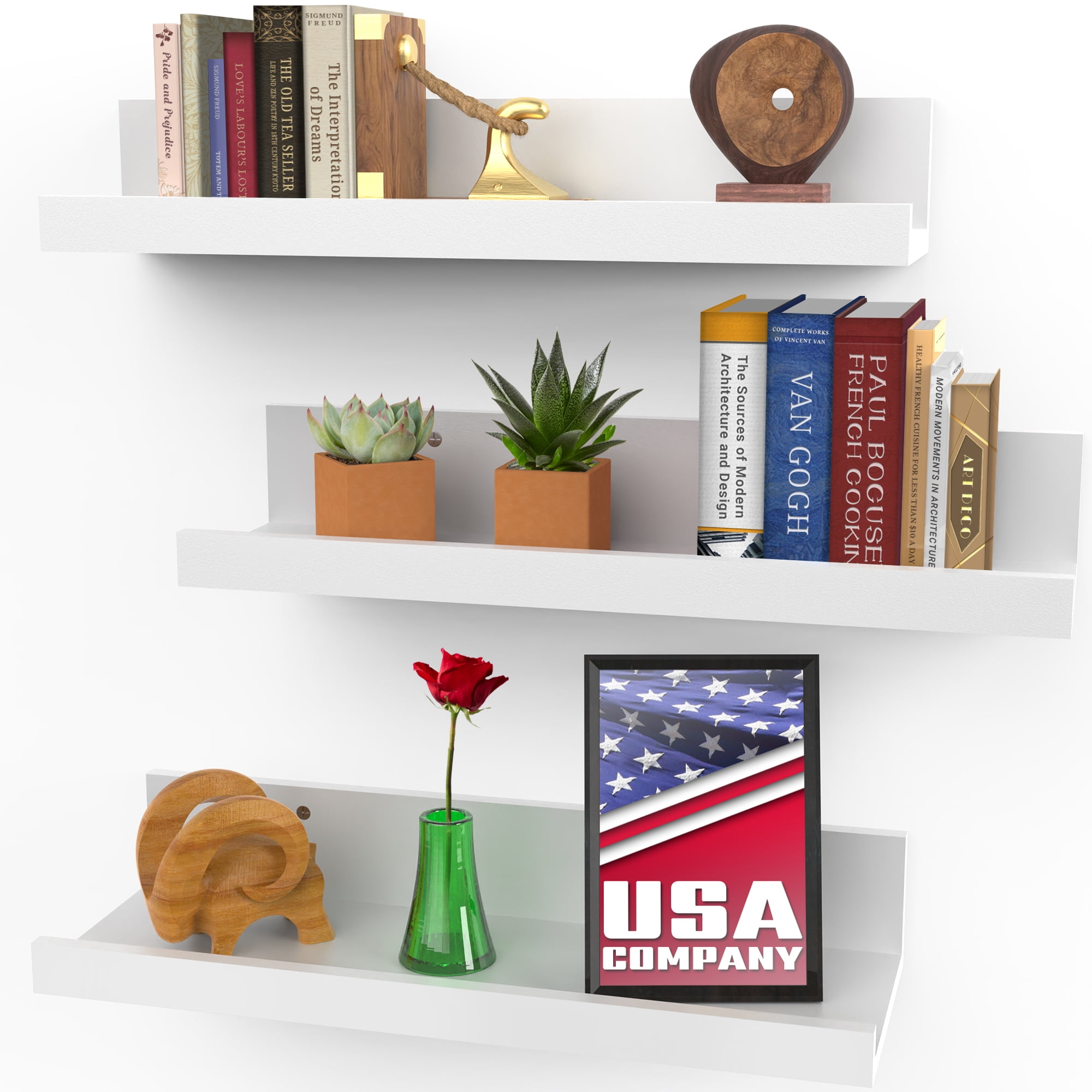 Floating Shelves, Set of 3 Wall Shelves (Multiple Sizes & Colors) by