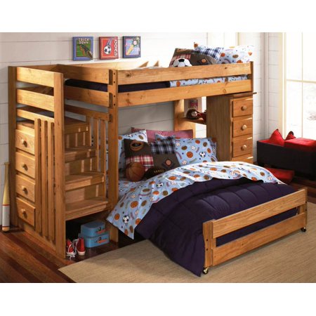 Twin Over Full Loft Staircase Bunk Bed In Light Brown Walmart Com