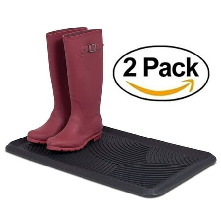 Internet's Best Rubber Boot & Shoe Tray | Includes 2 Qty | Heavy Duty | 28 x 16 Rectangle | Protects Floors from Water and Dirt | Waterproof for All Weather Indoor Outdoor Use | Pet Bowl