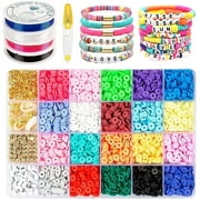 SUORFOXS Arts and Crafts for Kids, Flat Clay Beads for Jewelry Bracelet Making Kit, Toys for Girls 6 7 8 9 10 11 Years Old