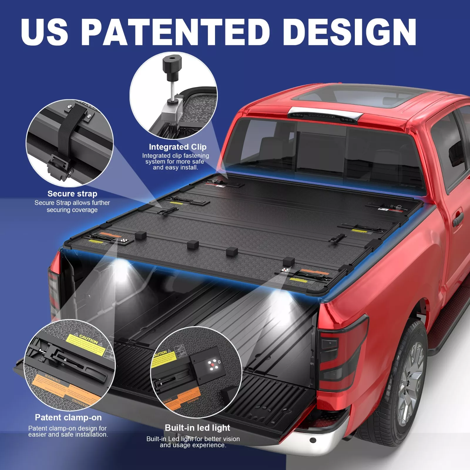 MOSTPLUS 4-Fold 5.5/5.6FT Truck Bed Hard Tonneau Cover for 2004-2015 Nissan Titan w/ Lamp