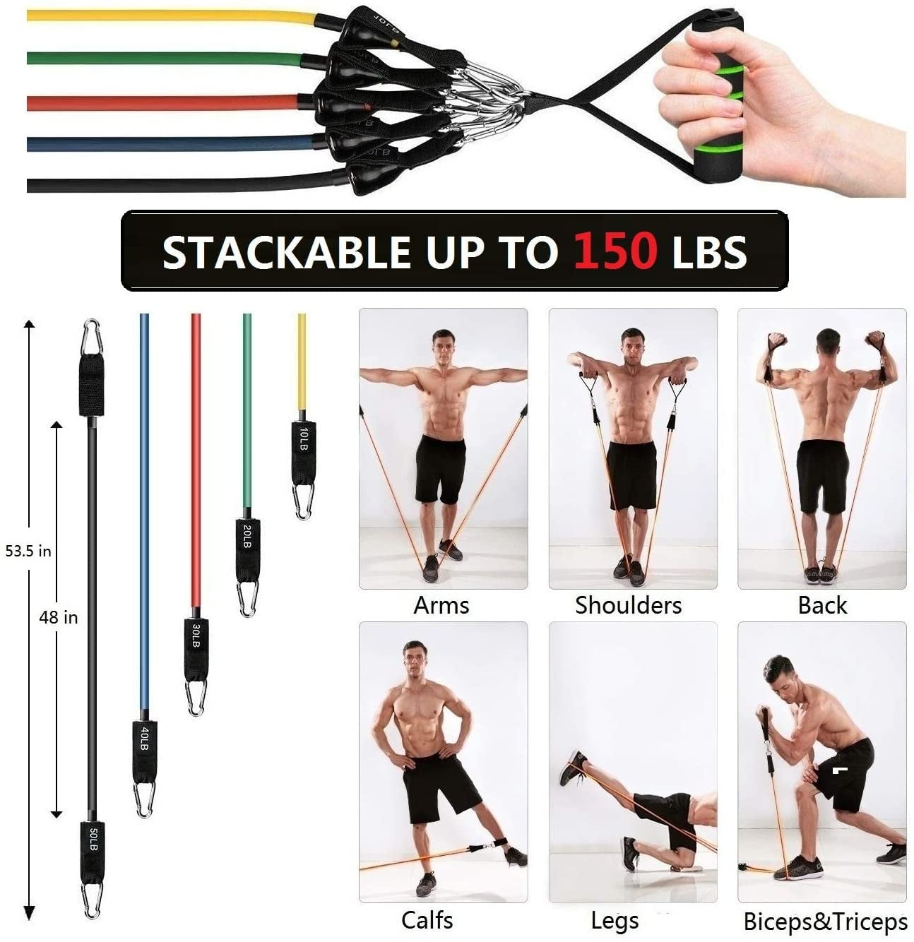 5 Stackable Exercise Bands with Handle 23Pcs Resistance Bands Set Workout Bands 