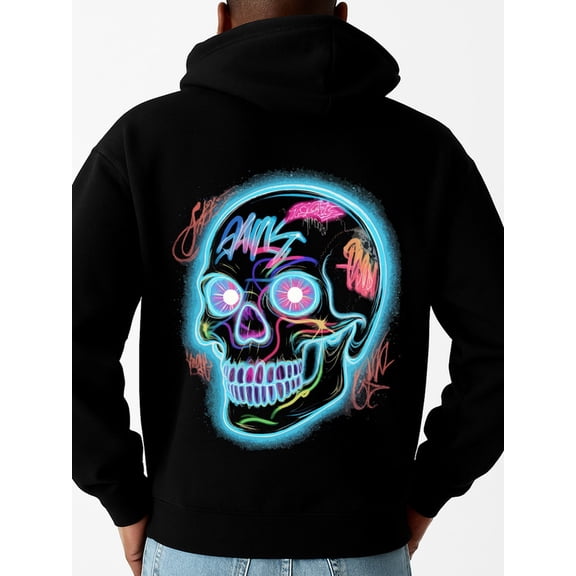 Neon Skull Hoodie hoodies skeleton mens machine washable black Breathable stretch fabric, crew neck long sleeve sweatshirt suitable for autumn outdoor sports and casual wear christian idk fire