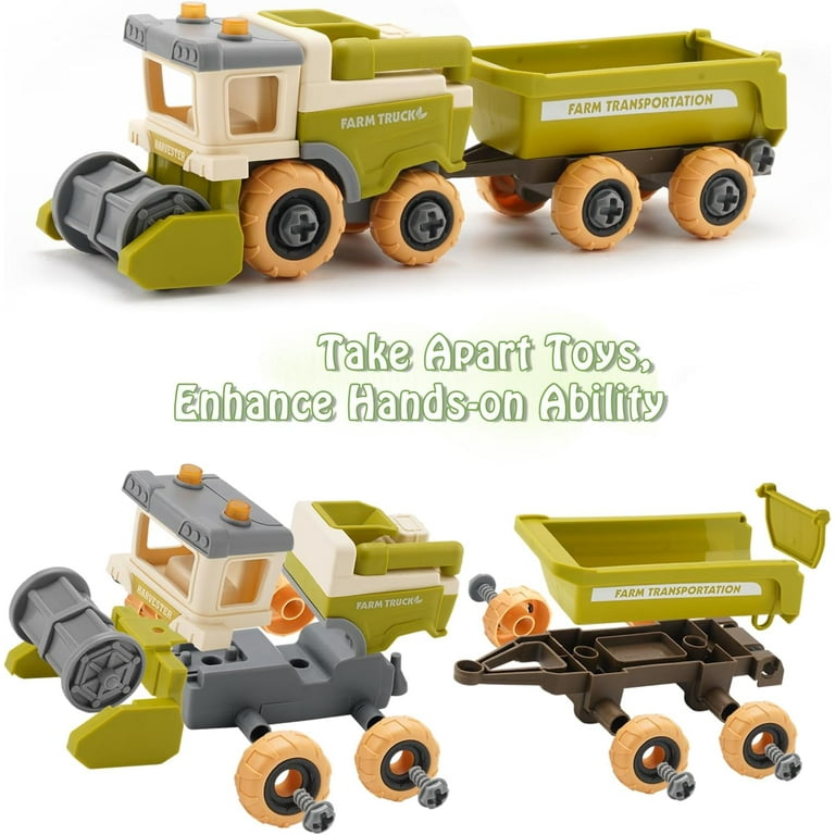 Toddler Toys Farm Animal Toys for 3 4 5 Year Old Boys Girls Take Apart Vehicle Combine Harvester with Trailer for Kids Age 1 3 3 5 Educational