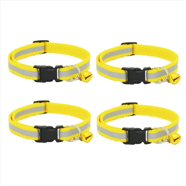4X Collar para Mascotas Reflectante Ajustable Hebilla de Liberación de Seguridad con Campana para Perro (Amarillo)