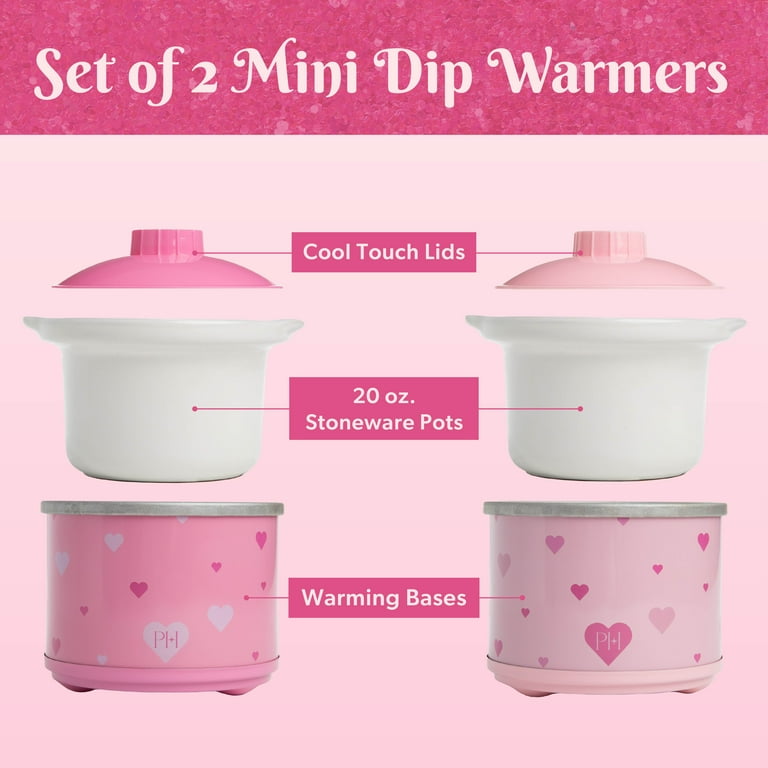 Paris Hilton, Mini Dip Warmer, 0.65 Qt Heart Set of 2, Pink