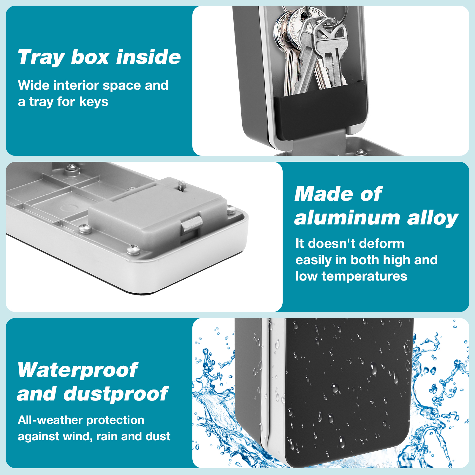 Threns Aluminum Alloy Key Combination Box Safety Protection Key Storage Box Sufficient Internal Space Code Security Lockbox for Home