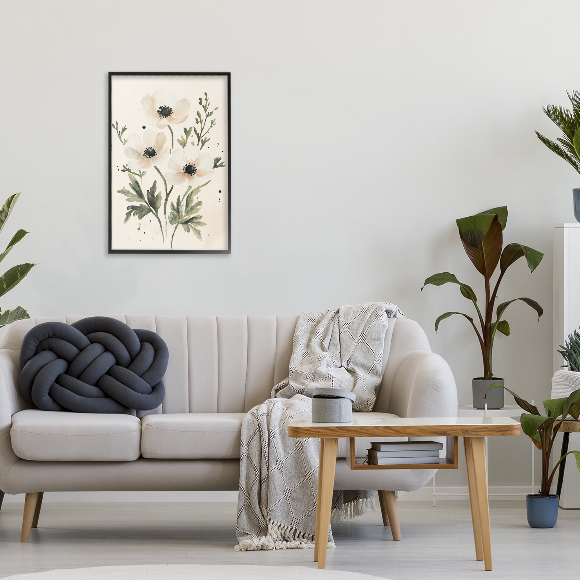 Stupell Industries Soft White Anemone Floral Black Framed Giclee Art, design by Petal Prints Design