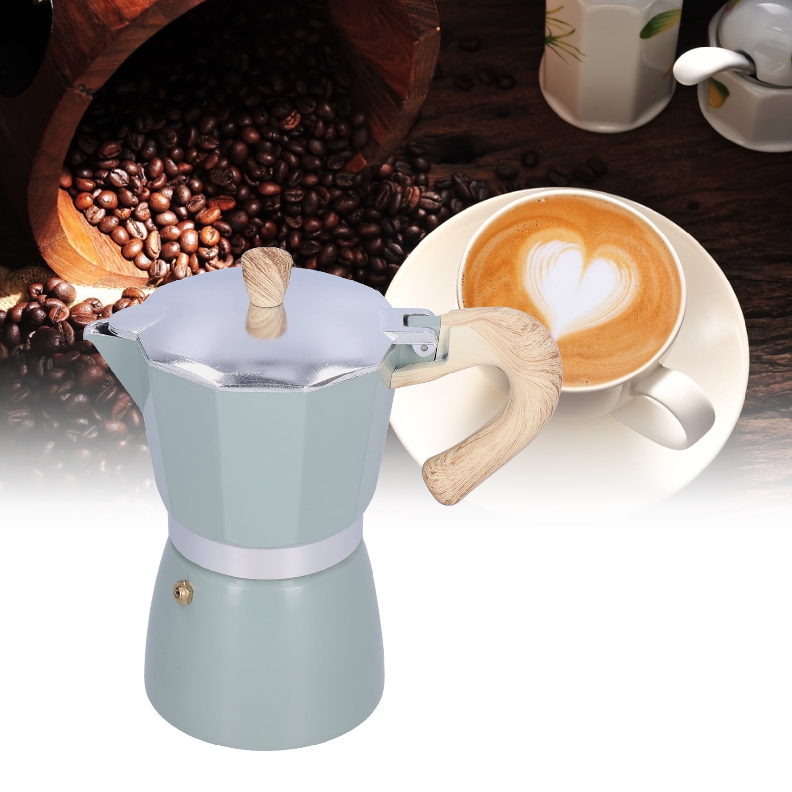 YAHHU 300ML 6-Cup Aluminum Stovetop Espresso Maker, Premium Classic Moka Pot Coffee Kettle for Gas and Camping Stoves, Authentic Italian Style Brewing, Cyan Blue Color (10.14 oz / 300 ml)