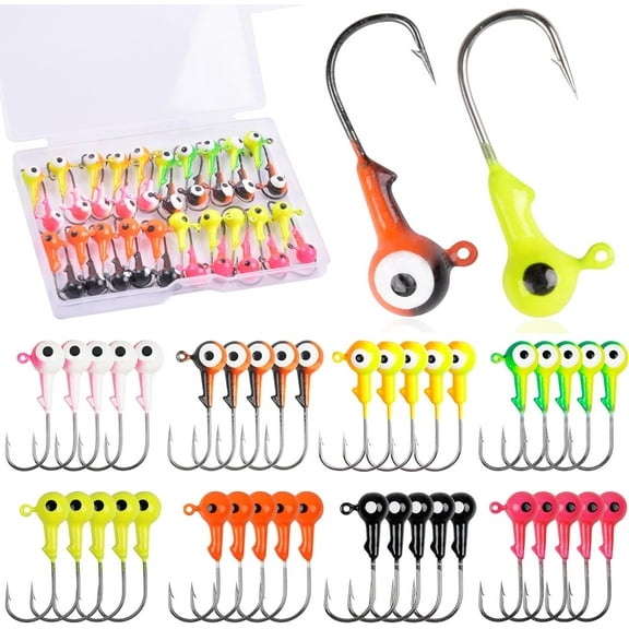 Fishing Jig Head Hooks Round Ball Head Fishing Jigs Hook Bass Lures Crappie Jig Heads for Trout Walleye Freshwater Saltwater Surf Fishing Jigs 1/32oz 1/16oz 1/8oz 1/4oz 3/8oz