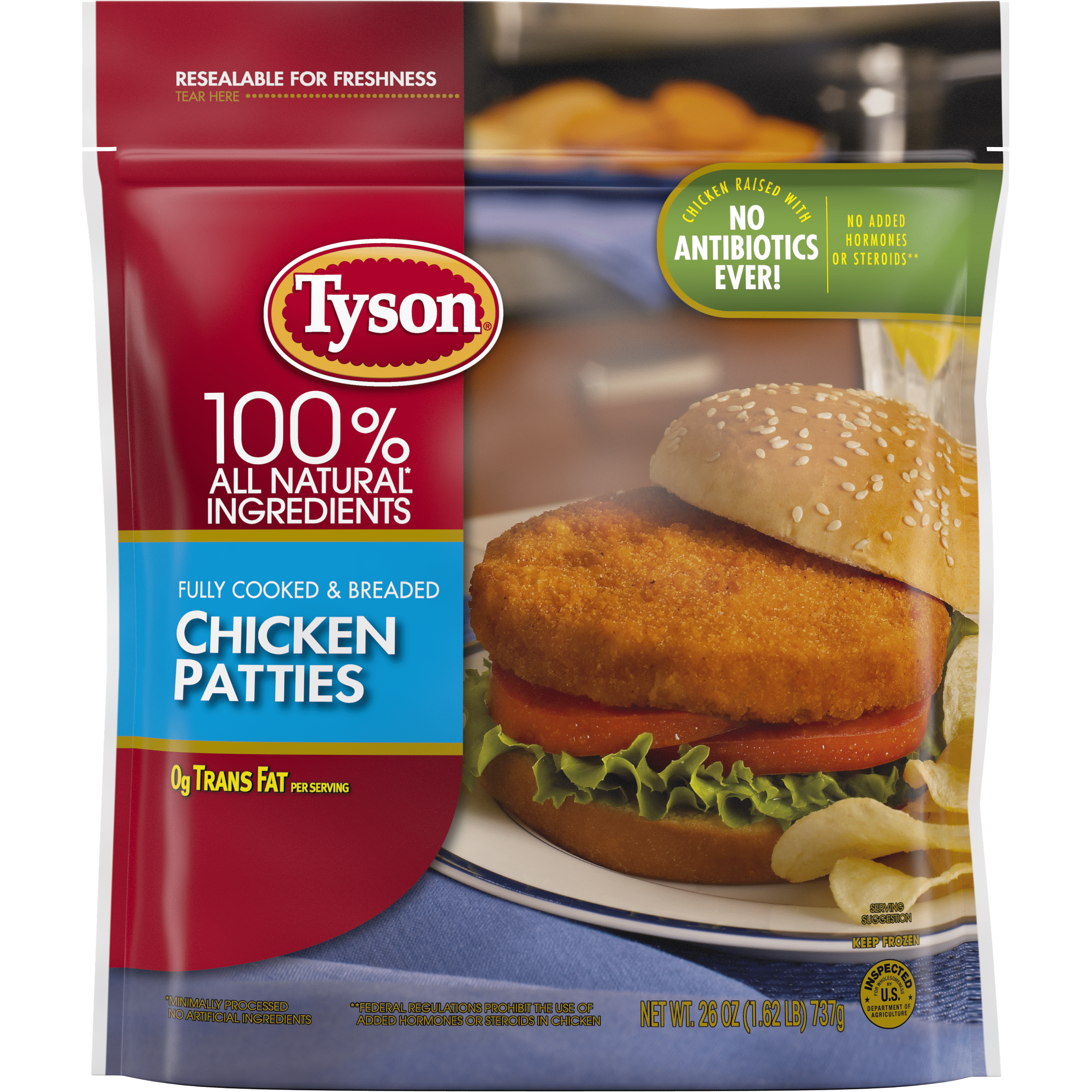 Tyson® Fully Cooked Chicken Patties, 26 oz. (Frozen) - Walmart.com