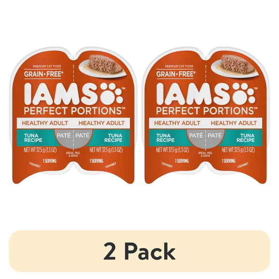 (2 pack) Iams Perfect Portions Pate Tuna Recipe Healthy Adult Cat Food, 2.6 Oz Twin-Pack Tray