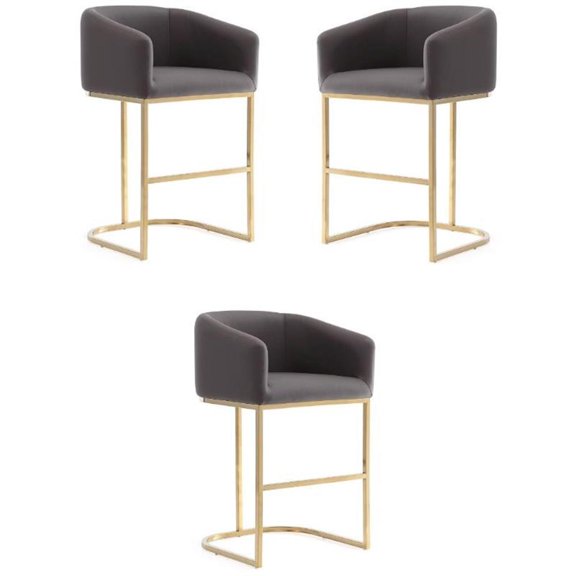 Home Square 26" Faux Leather Counter Stool in Gray & Titanium Gold - Set of 3