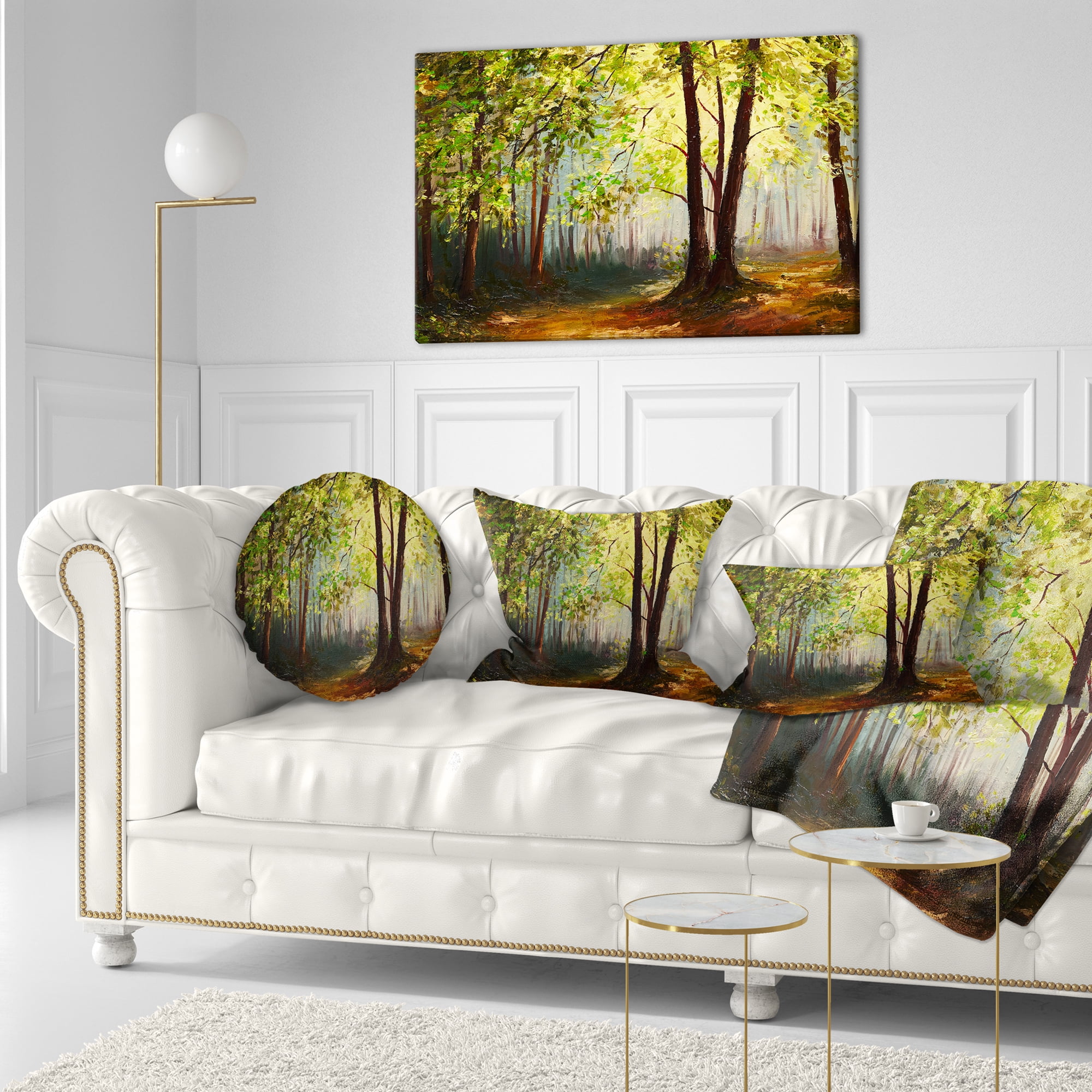 Designart Summer Forest - Landscape Printed Throw Pillow - 12x20