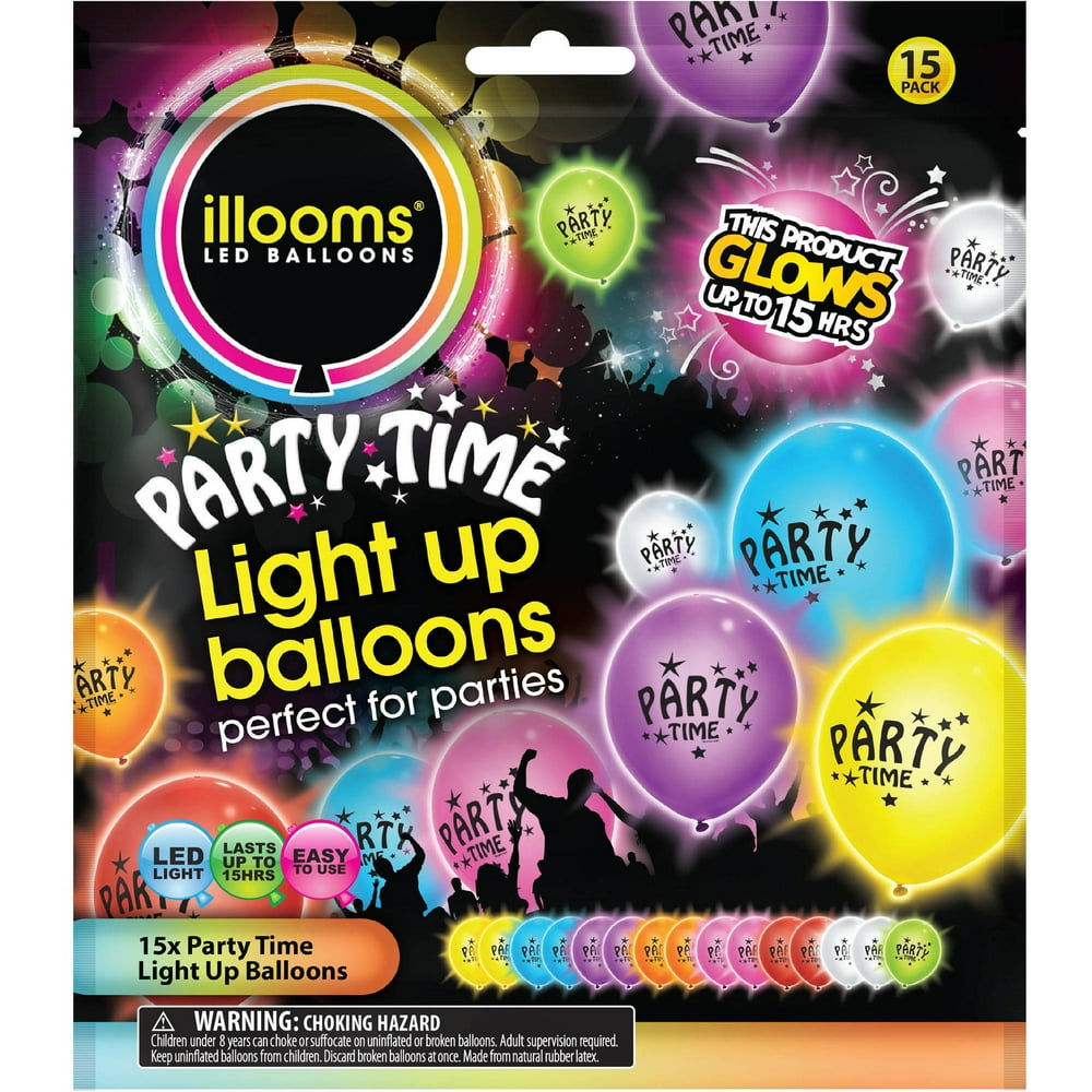 illooms Party Time Mixed Color LED Light Up Balloons, 15Pack
