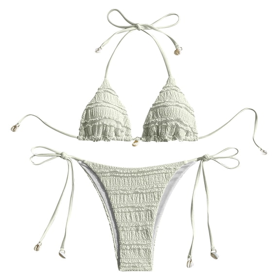 Erwazi Women 2 Piece Swimsuit Swimwear Solid Color Padded Halter String Triangle Bikini Sets