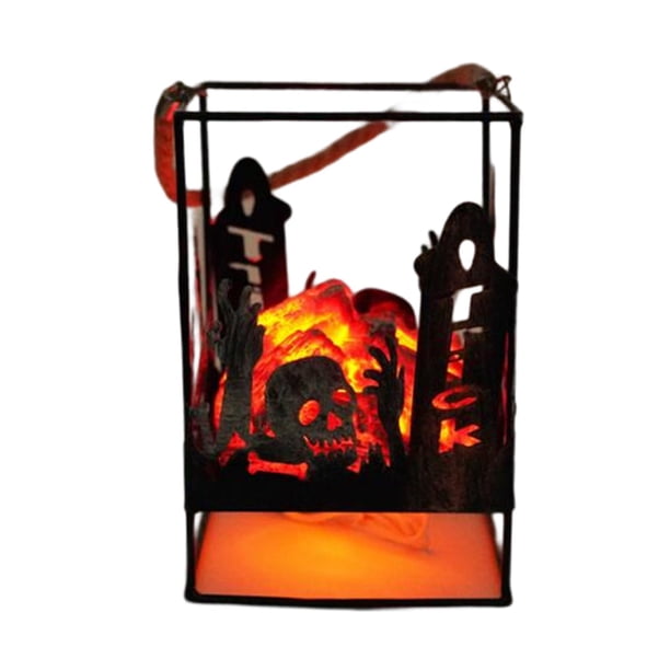 Lámpara de carbón, chimenea decorativa portátil antigua sin llama, alimentada por pilas Cráneo