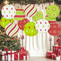 Dserfhy Red And Green Paper Lantern 12 Inches Christmas Hanging Round Lantern for Indoor Outdoor Holiday Ceiling Decor