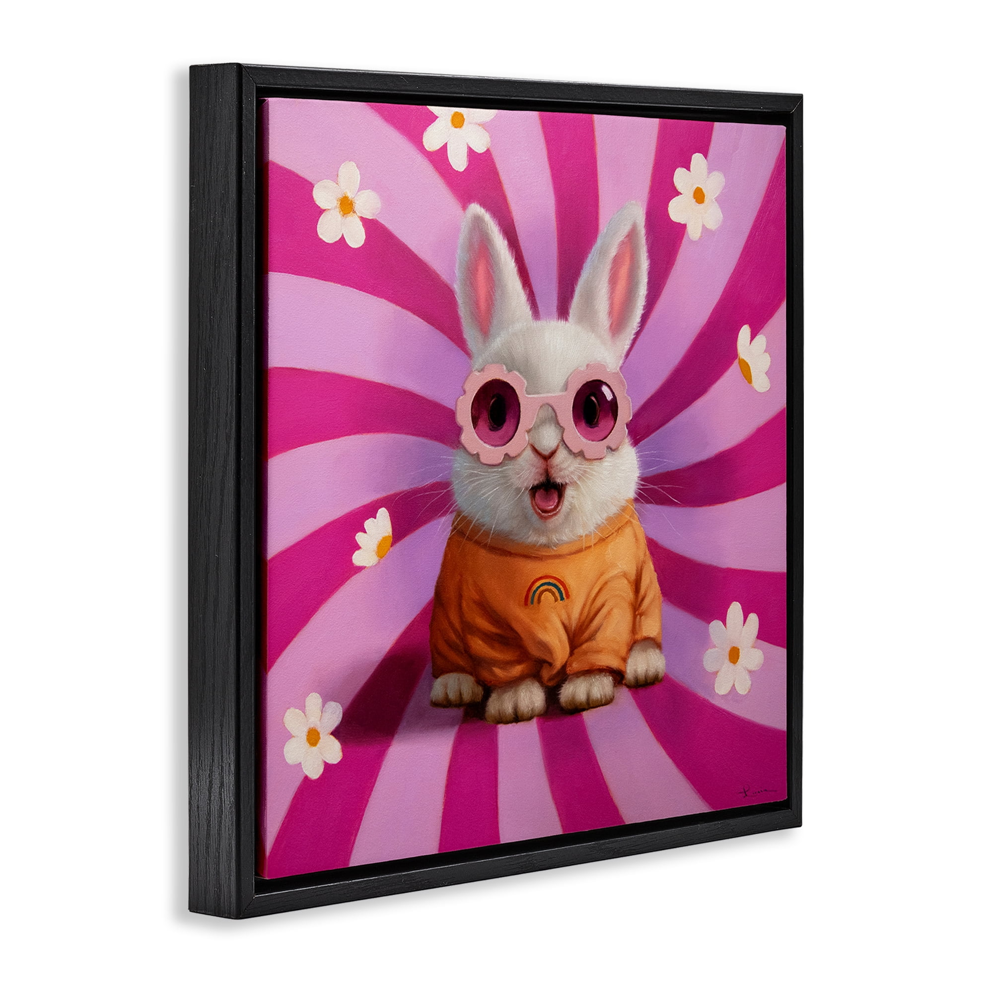 Stupell Industries Good Vibes Only Rabbit Black Framed Floater Canvas Wall Art, design by Lucia Heffernan
