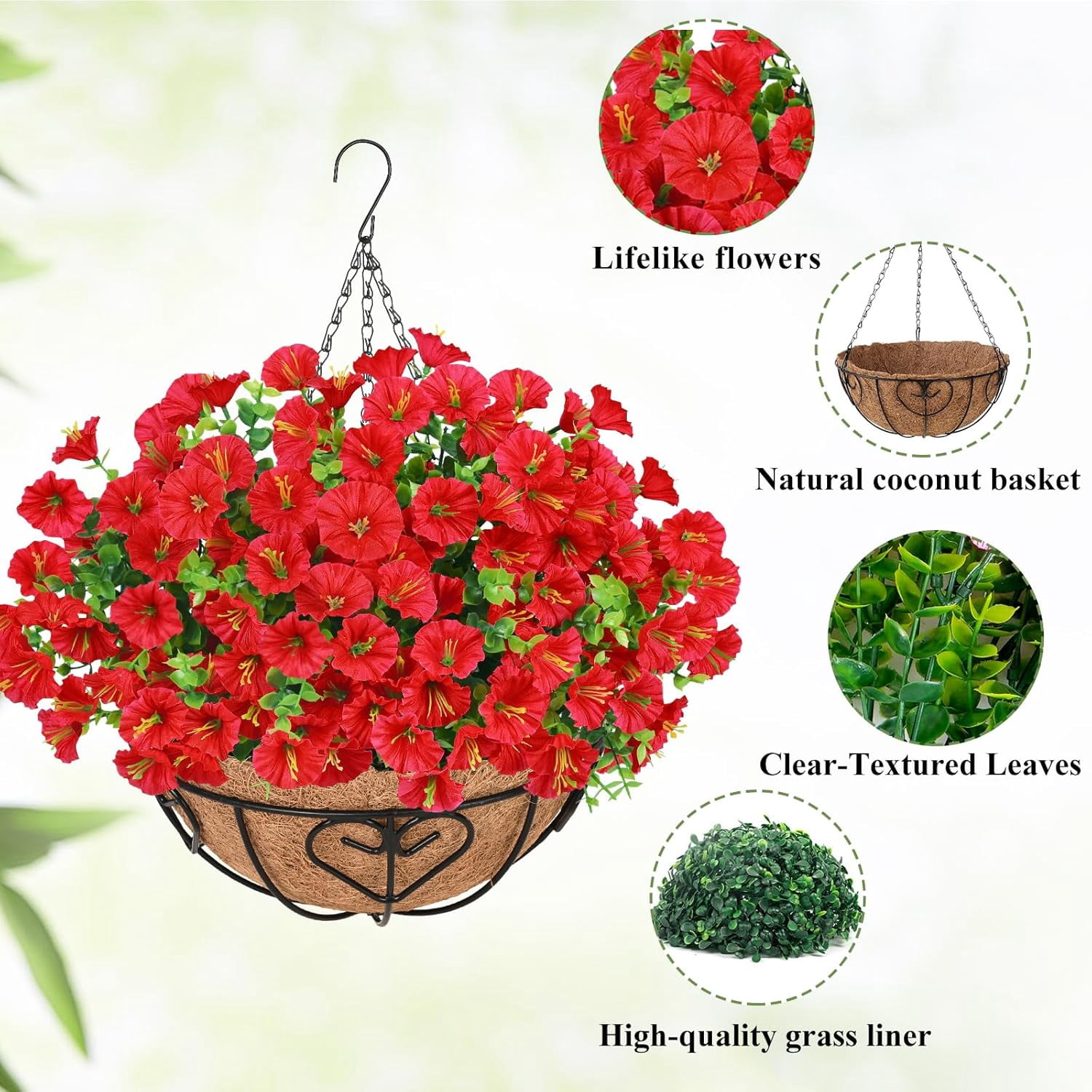 2Pcs Artificial Hanging Flowers for Outdoors, Artificial Flowers for Outdoors with Basket, Artificial Plants Outdoor UV Resistant Fake Plants for Garden Porch Window Farmhouse Decor, Purple