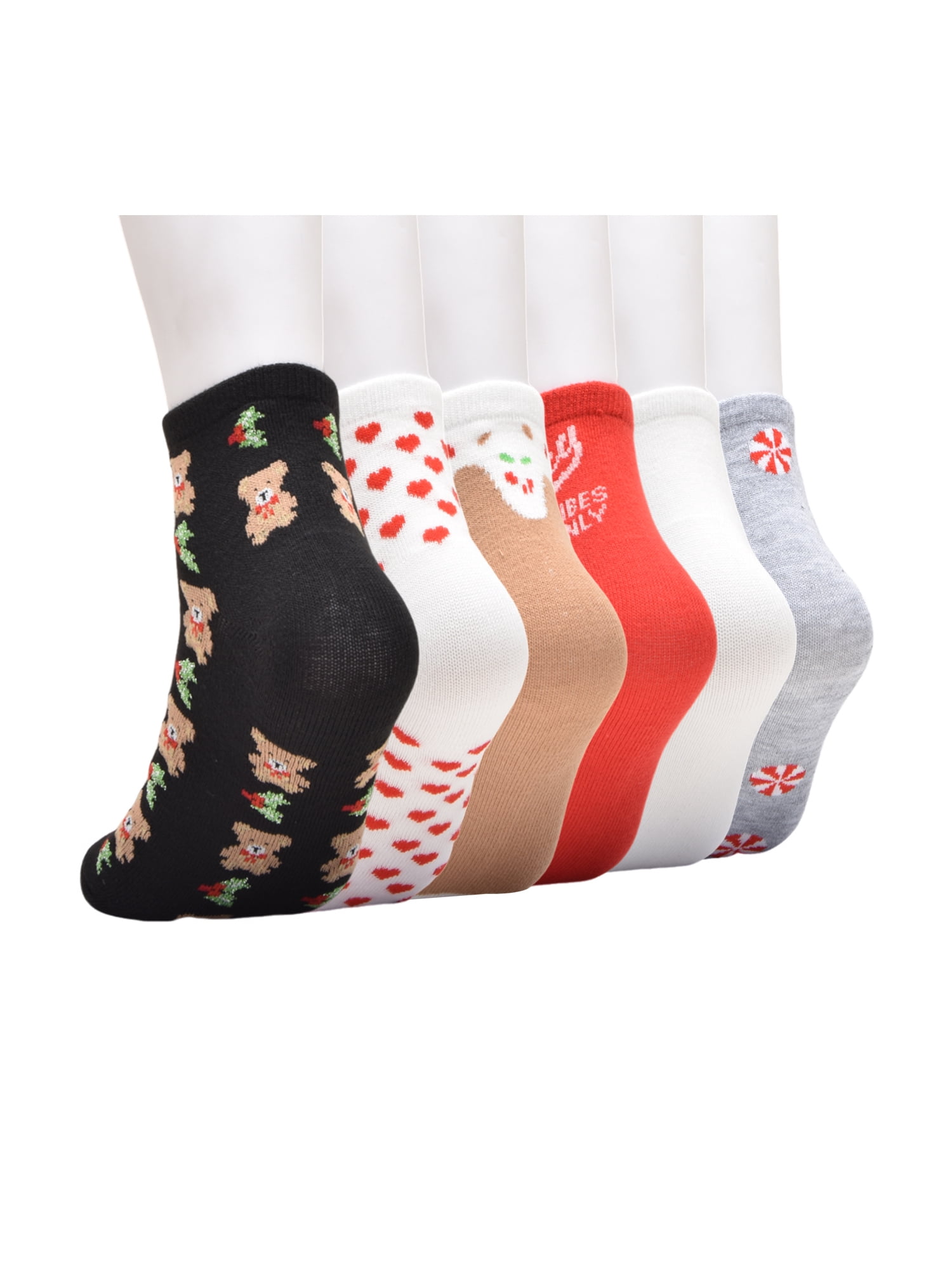 Wonder Nation Girls Teddy Bear and Holiday Quarter Crews Socks, 6-pack, Size Large (Shoe Size 3-9)