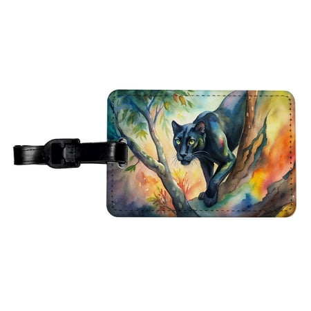 Black Panther Stalking Prey Watercolor Faux Leather Travel Luggage Tag