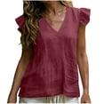 thumbnail image 2 of TGSLY Women's Linen V Neck Tank Tops Lightweight Soft Ruffle Cap Sleeve Shirts Loose Fit Dressy Casual Solid Color Tunic Blouses XXL, 2 of 10