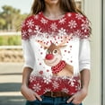thumbnail image 2 of zaveiop Christmas Shirts for Women 3/4 Length Sleeve Tops Cartoon Reindeer Casual Crewneck Sweatshirts Ugly Xmas Sweater Blouses (Red, S), 2 of 4