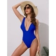 thumbnail image 4 of DARING DIVA Women's Deep V Plunge Monokini Backless Bikini Set Medium Royal Blue, 4 of 6