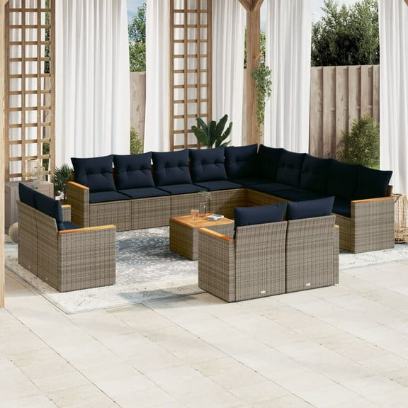 vidaXL 14 Piece Patio Sofa Set with Cushions Gray Poly Rattan