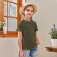 thumbnail image 5 of XIMIN Kids Girls Cotton Short Sleeve Plain Color Round Neck T Shirts Summer Crewneck Basic Tops Tees Loose Casual Shirts Comfy Athletic Tops Blouse Workout Top, 5 of 6