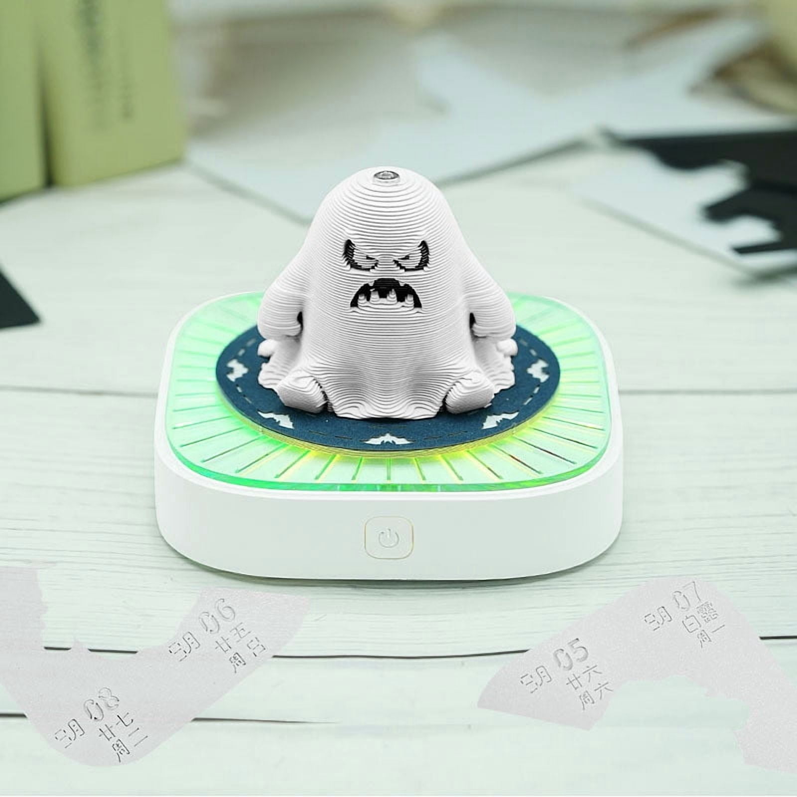 Nkmbld Time Piece Calendar with Lights, Funny Halloween Angry Ghost DIY Art Memo Pad with Lights Time Piece Calendar 2026 Panoramic Paper Sculpture DIY Paper Carving Art, White