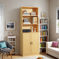 thumbnail image 5 of DIYART 75" Tall Bookcase with Doors, 5 Tier Large Bookshelf with Cabinet, Standing Wood Display Book Shelf for Living Room, Office, Library, Oak, 5 of 7