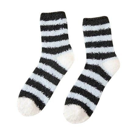 

Qxutpo Womens Socks Fall Winter Striped Coral Warm Thick Home Stockings Socks