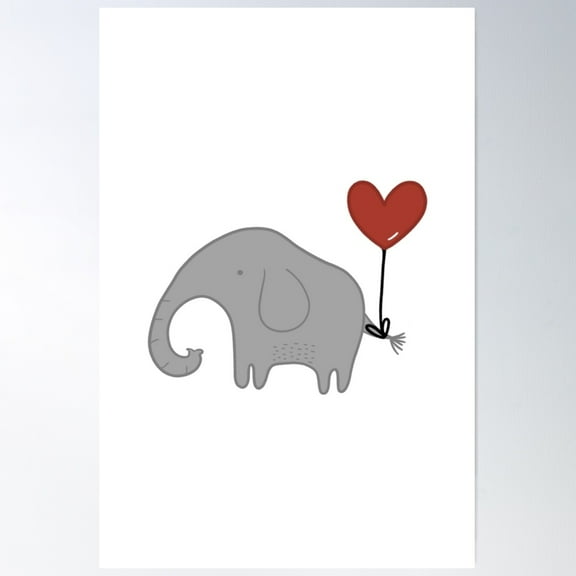 Cute Safari Elephant With Heart Balloon Poster Wall Art, Modern Wall Decor For Living Room Bedroom, 8x12 UNFRAMED