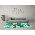 thumbnail image 3 of Ahgly Company Machine Washable Indoor Round Abstract Turquoise Blue Modern Area Rugs, 4' Round, 3 of 4
