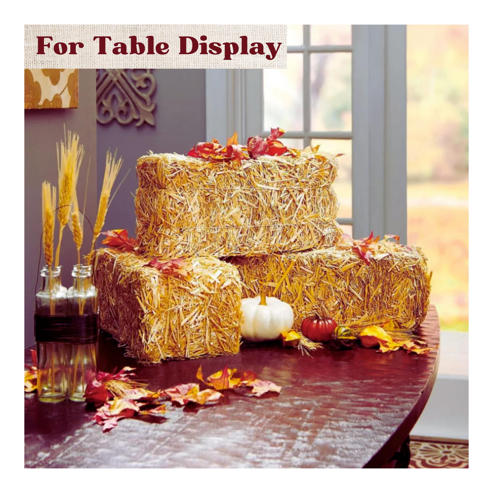 CGT Mini Straw Bales Natural Hay Crafting Projects Table Decoration Mantel Display Faux Rectangular Autumn Fall Harvest Halloween Christmas Farmhouse