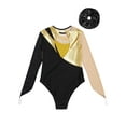 thumbnail image 2 of Miutii Long Sleeve Ballet Dance Gymnastics Leotards for Girls Sparkle Color Block Unitards with Hair Band Gold&Black 12, 2 of 5
