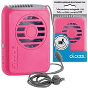 O2COOL 3.5 inch Deluxe Personal Rechargeable Necklace Fan for Cooling, 3 Speed Vertical Air Flow, Pink Raspberry