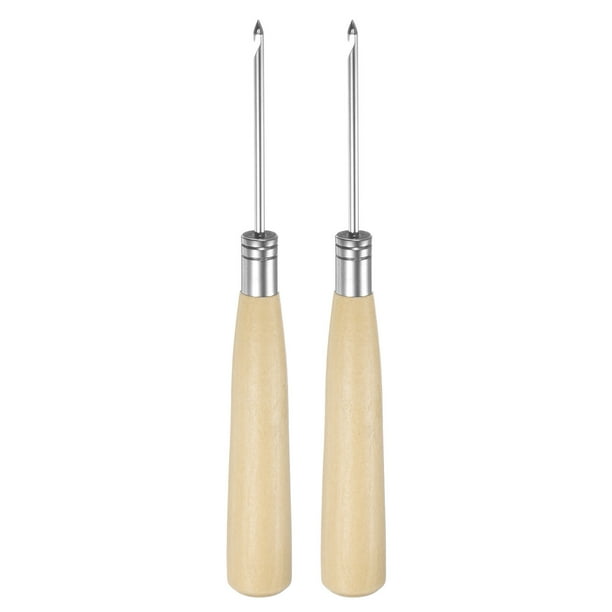 2 Piezas de Aguja de Coser de Mano con Mango de Madera, Herramienta para Perforar Color Madera