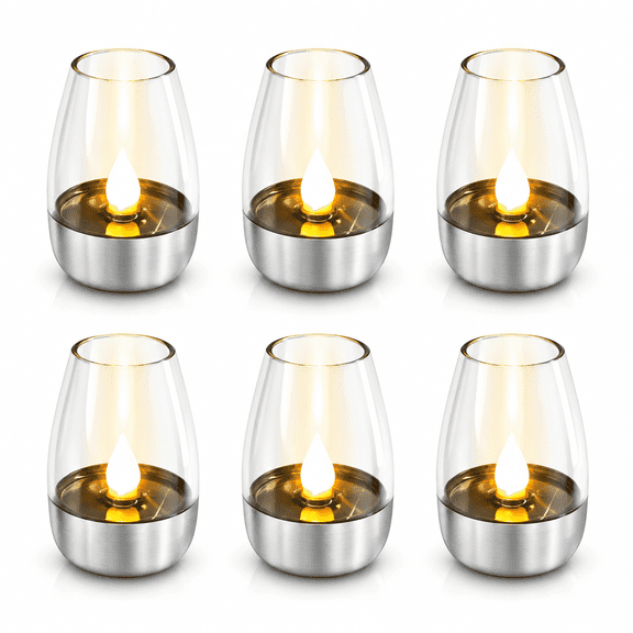 Sycees 6 Pack Solar Powered LED Flame Candle Lights, IP44 Waterproof Flickering Outdoor Table Lamp for Patio Garden Decor